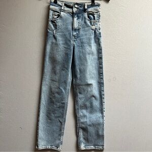 ZARA High Waisted Straight Leg Distressed Blue Denim Jeans Size 2 / 25
